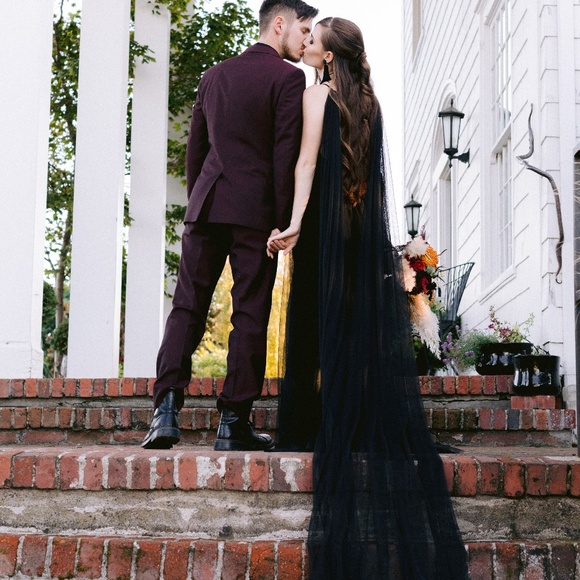 NWT Wedding Veil Cape Handmade Black White blush bride bridal wedding day - Picture 3 of 7